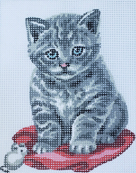Printed Canvas for Half Cross Stitch Embroidery Kit - Kitten 8"x10" 43.200 by GobelinL
