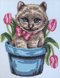 Printed Canvas for Half Cross Stitch Embroidery Kit - Kitten 8"x10" 43.201 by GobelinL