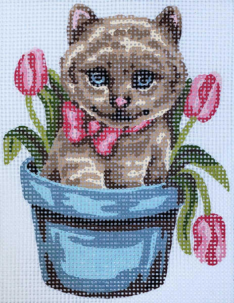 Printed Canvas for Half Cross Stitch Embroidery Kit - Kitten 8"x10" 43.201 by GobelinL