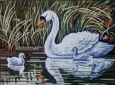 Swan with cygnets. (16"x20") 40.136 by GobelinL