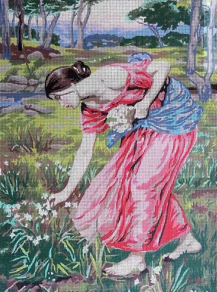 Young Lady (Gathering Field Flowers). (20"x24") 11499 by Collection D'Art