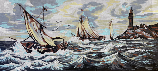 Sailing Boats on a Rough Sea. (24"x43") 13921 by Collection D'Art