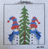 Printed Canvas for Cross Stitch Embroidery Kit - Snowmen & Christmas Tree 6"x6" 44.303 by GobelinL