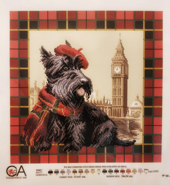 Scottish terrier in London. (16"x16") PA1692 by Collection D'Art